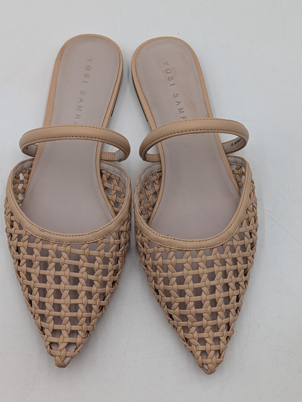 Yosi Samra Justine Sz 9 Pointed Toe Handwoven Leather Mule Flat Sandal Tan - Picture 12 of 16